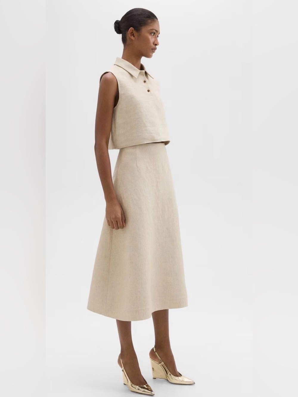 Theory Midi Circle Skirt in Basket Weave Linen size 6